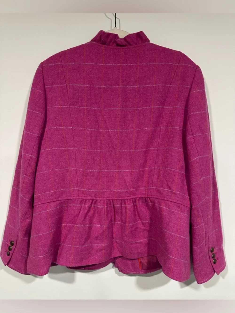 Talbots Wool Jacket Blazer size 18 Pink Plaid Button Up Peplum Ruffle Trim